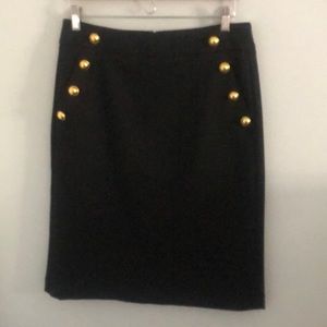 Loft black pencil skirt with gold buttons size 8, never worn